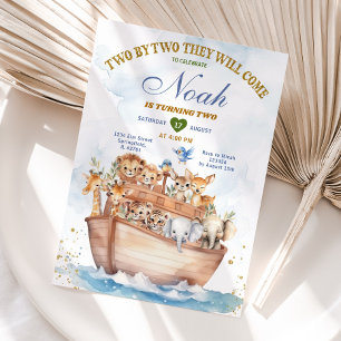 Two By Two Noah's Ark Animal Safari 2nd Birthday Invitation