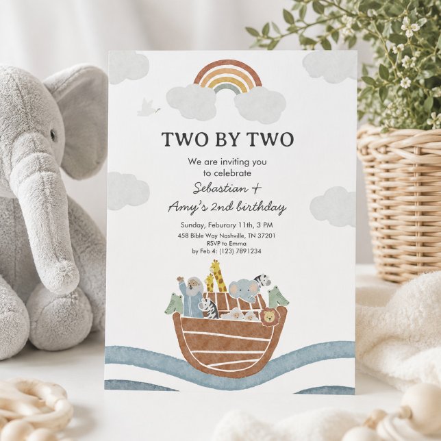 Two by Two Noahs Ark Twin Birthday Invitation (Creator Uploaded)