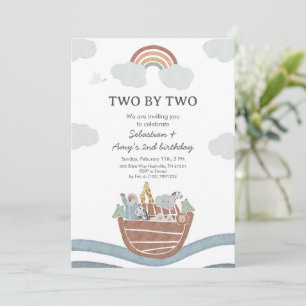 Two by Two Noahs Ark Twin Birthday Invitation