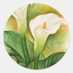 Two Cala Lilies Watercolor Art - Multi Classic Round Sticker