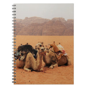 TWO CAMEL SITTING ON BROWN SAND NEAR MOUTAINS NOTEBOOK