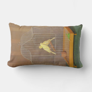Two Canaries in a Cage (by Antonio Donghi) Lumbar Cushion