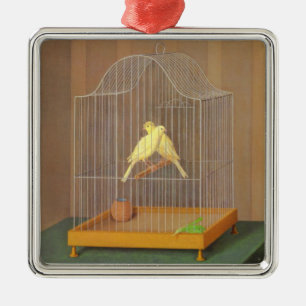 Two Canaries in a Cage (by Antonio Donghi) Metal Ornament