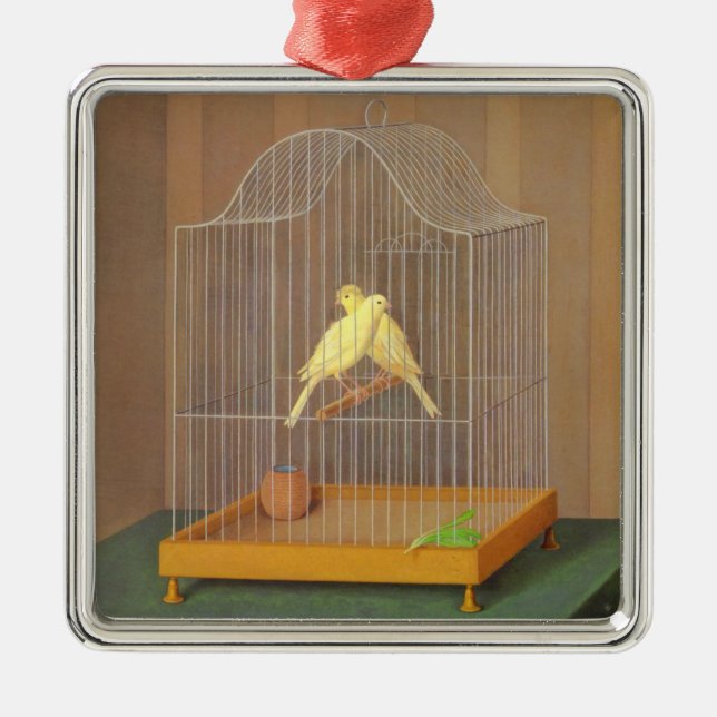 Two Canaries in a Cage (by Antonio Donghi) Metal Ornament (Front)