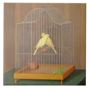 Two Canary Birds in a Cage (by Antonio Donghi) Ceramic Tile