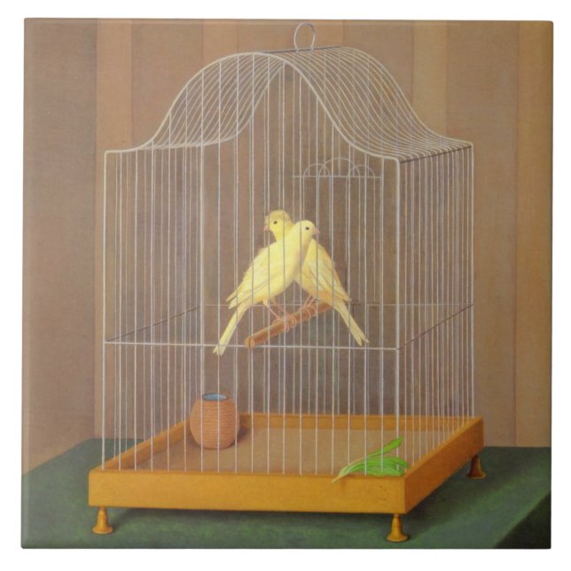 Two Canary Birds in a Cage (by Antonio Donghi) Ceramic Tile (Front)