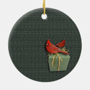 Two Cardinals Ceramic Ornament