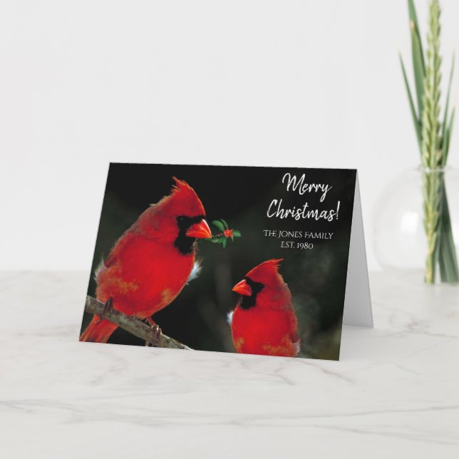Two Cardinals Christmas Greeting Card Personalised (Front)