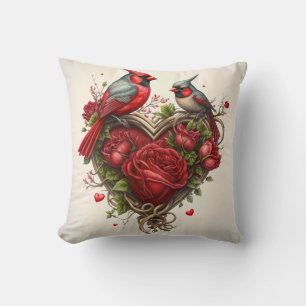 Two Cardinals Retro Heart Design Cushion