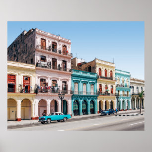 TWO CARS PARKED OUTSIDE BUILDING POSTER