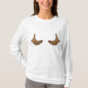 Two Cartoon Black Female Hands Holding Chest T-Shirt