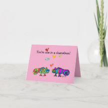 Two Cartoon Chameleon Pink Valentine Card