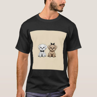 Two Cartoon Dogs Sitting Symmetrically With Charmi T-Shirt