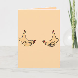 Two Cartoon Female Hands Holding Chest Card