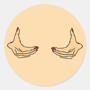 Two Cartoon Female Hands Holding Chest Classic Round Sticker