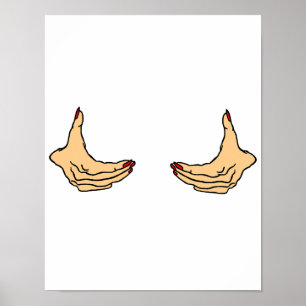 Two Cartoon Female Hands Holding Chest Poster