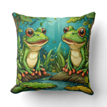 Two Cartoon Frogs Sitting in a Vibrant Forest
