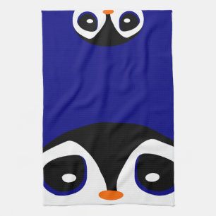 Two Cartoon Penguins Playing Peek A Boo Tea Towel