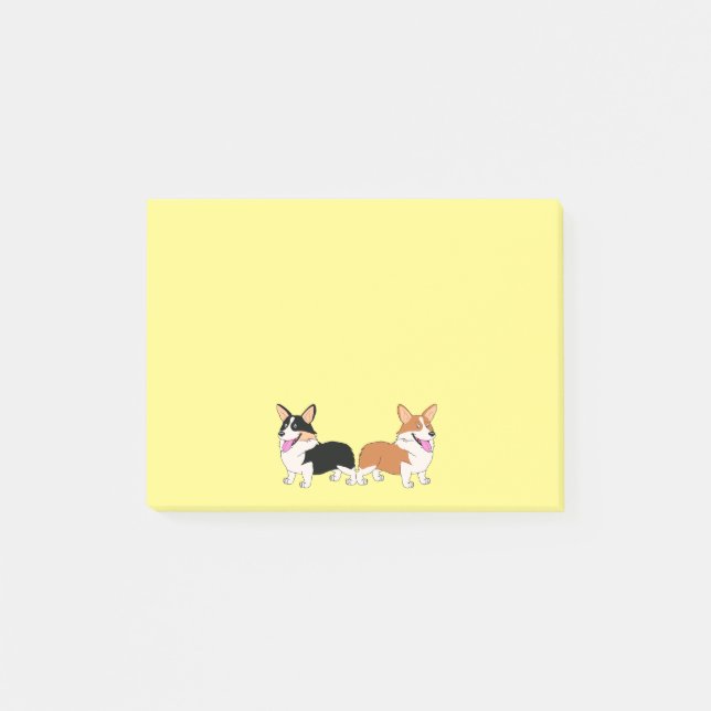 Two Cartoon Welsh Corgis Post-it Notes (Front)