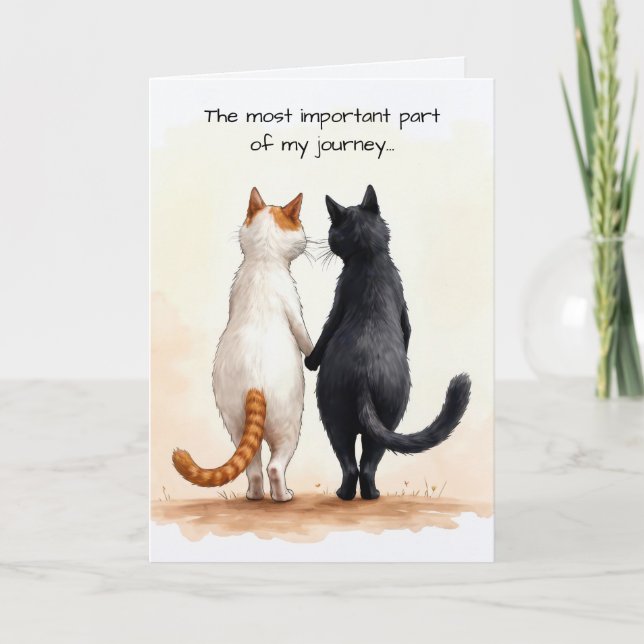 Two Cat Friends Walking for Birthday Card (Front)