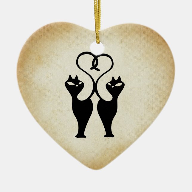 Two Cat Silhouette Ceramic Tree Decoration (Front)