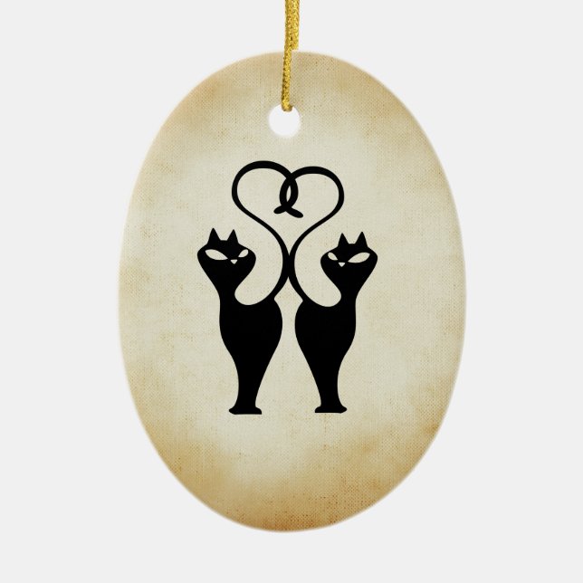 Two Cat Silhouette Ceramic Tree Decoration (Front)