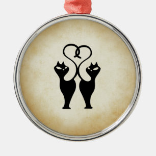 Two Cat Silhouette Metal Ornament