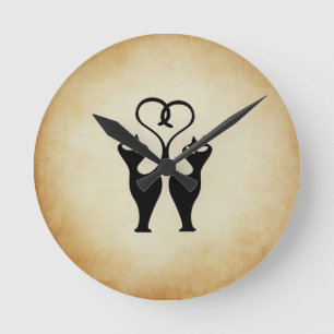 Two Cat Silhouette Round Clock