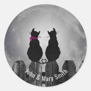 Two Cat Silhouettes in Moonlight Classic Round Sticker
