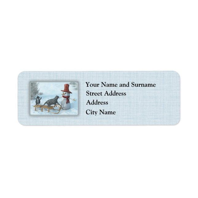 Two Cats and a Snowman Return Address Label (Front)