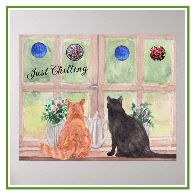 Two Cats at the Window Scenic Serene Flowers Poster (Creator Uploaded)