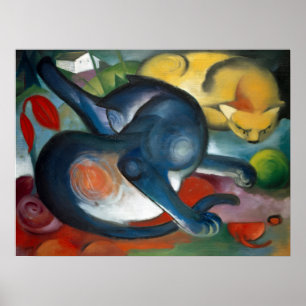 "Two Cats, Blue and Yellow" by Franz Marc (1912) Poster