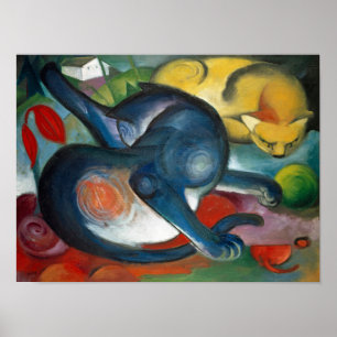 Two cats, blue and yellow by Franz Marc (1912) Poster