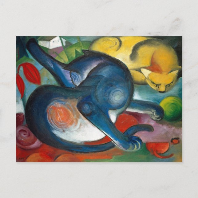 Two cats, blue and yellow by Franz Marc - Cat Art  Postcard (Front)