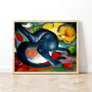 Two cats, blue and yellow  by Franz Marc Poster