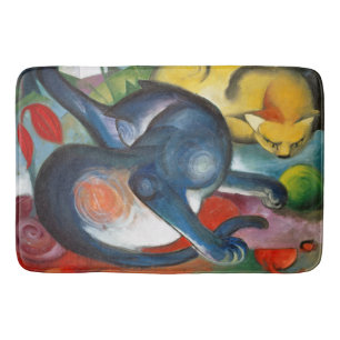 Two Cats, Blue and Yellow, Franz Marc Bath Mat