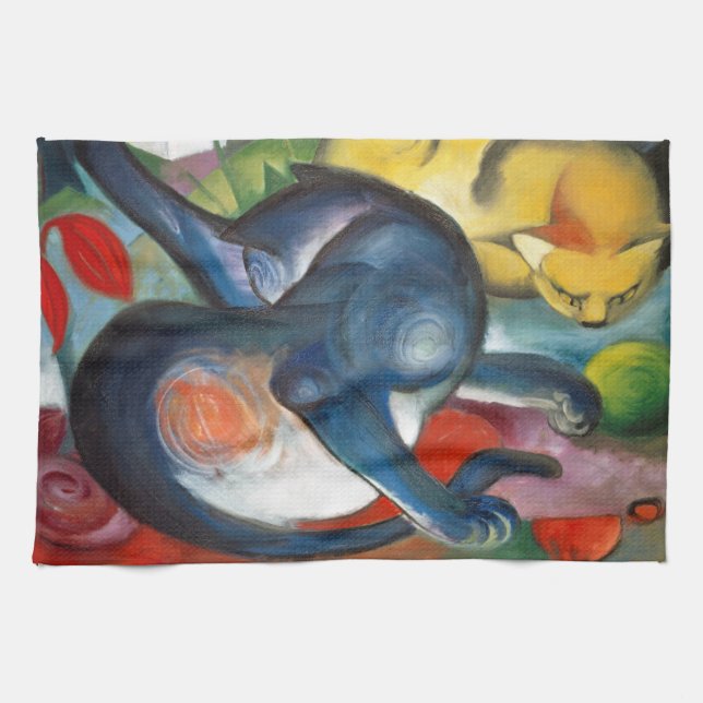 Two Cats, Blue and Yellow, Franz Marc Tea Towel (Horizontal)