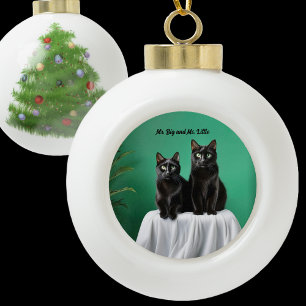 Two Cats  Ceramic Ball Christmas Ornament