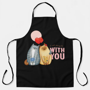 Two cats cuddling with heart shapes and romantic apron