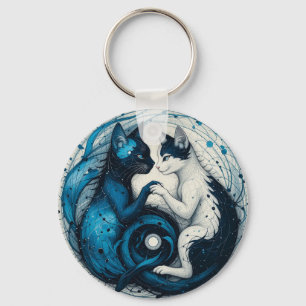 Two Cats Depicting Balance and Harmony in Yin-Yang Key Ring