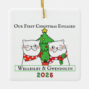Two Cats First Christmas Engaged Ceramic Ornament