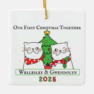 Two Cats First Christmas Together Ceramic Ornament