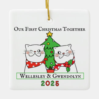 Two Cats First Christmas Together Ceramic Ornament