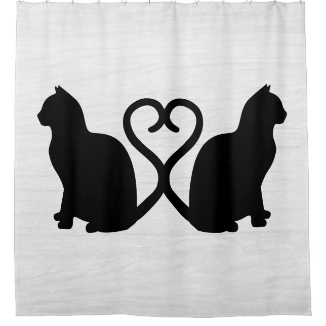 Two Cats Heart Silhouette on White Texture Shower Curtain (Front)