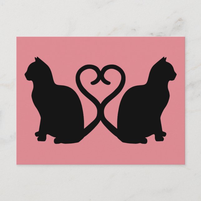 Two Cats Heart Silhouette Postcard (Front)