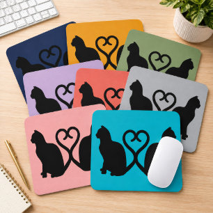 Two Cats Heart Tail Silhouette Custom Colour Mouse Pad