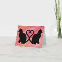 Two Cats Heart Tails on Pink Marble