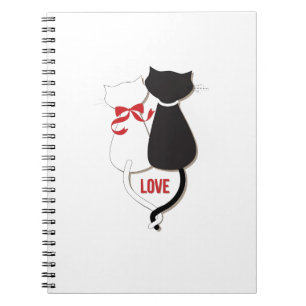 Two Cats in Love, Red, Black, Hearts Notebook