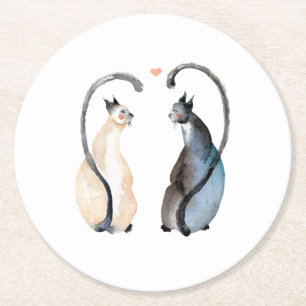 Two Cats in Love Round Paper Coaster