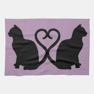 Two Cats in Love Silhouette Kitchen Towel